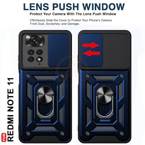 Image of Armor Bumper Back Cover Case for Redmi Note 11 / 11S Rotating Camera Cover, Ring Holder & Kickstand | Heavy Duty & 360 Degree Protection Redmi Note 11 / 11S Back Cover (Blue)