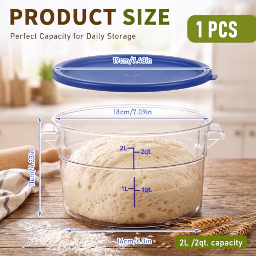 Image of Ziliny 1 Pcs 2 Qt Dough Proofing Container with Lid and Blue Scale, Blue