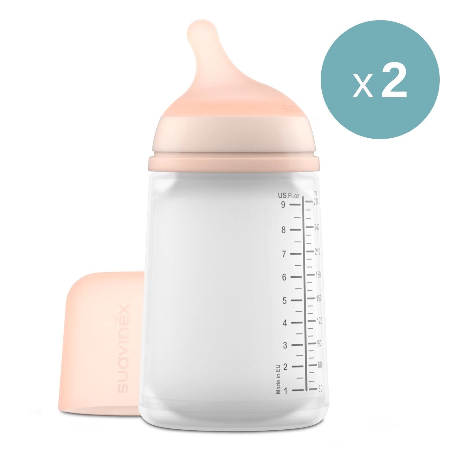 Suavinex, Zero Zero Anti-Kolik Babyflaschen-Set, 4 Baby-Fläschchen: 2 x 180ml mit anpassbarem Nahrungsfluss + 2 x 270ml mit mittlerem Nahrungsfluss, Flaschen 0-6 Monate