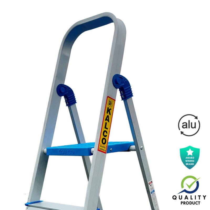 Image of Kalco 5 Step Aluminium Ladder, Foldable and Flat Steps, Top Handle and Top Plastic Plate (Model: K-7026 in Lite)