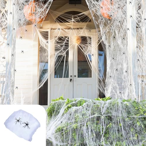 ZenHuaXinTon Halloween Deko Spinnennetz Set mit 200g Dehnbaren Netzen & 40 SpinnenIdeal für Innen Outdoor Garten Tür Fenster und PartySchaurige Atmosphäre