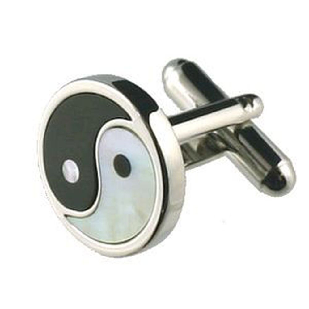 Select Gifts Men's Silver Cuff Links Yin Yang Onyx & Mother Of Pearl Cufflinks~Good Evil Cufflinks Pouch