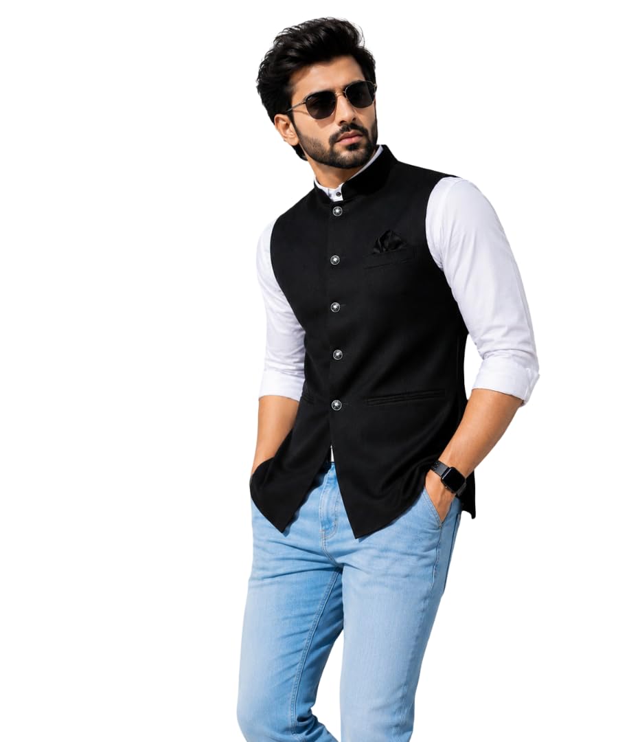Men's Nehru Jacket | Modi Jacket for Men | Mandarin Collar Waistcoat | Ethnic & Casual Wear Sleeveless Jacket's | Stylish Bandhgala Vest for Wedding, Party, Festive & Formal Occasions-picture-16