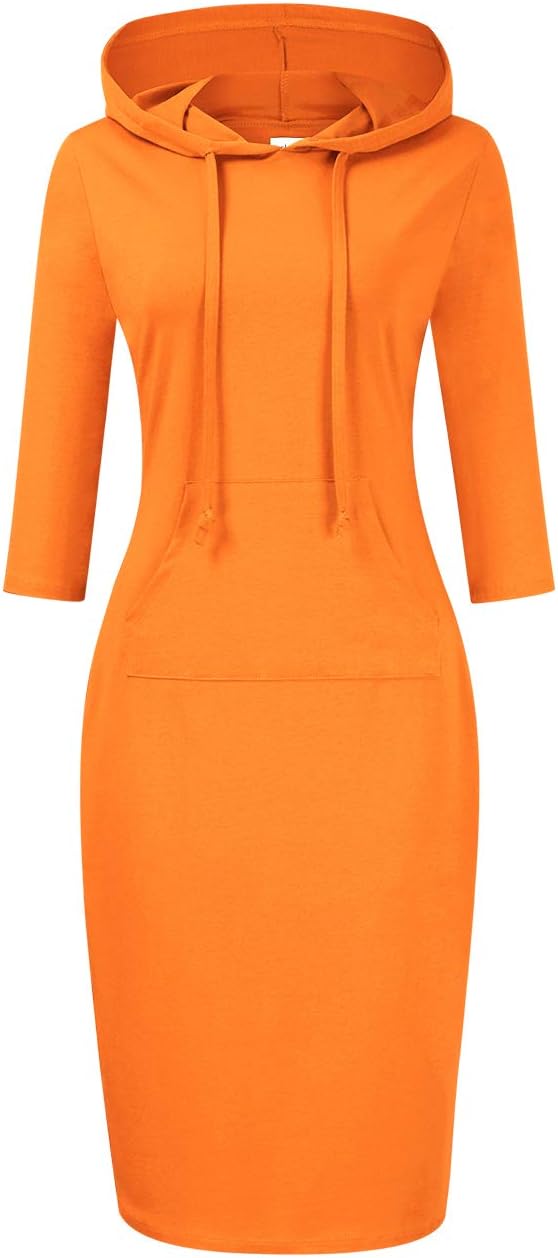 Clearlove Women's Stripe Pocket Knee Length Slim Pullover Hoodie Dress