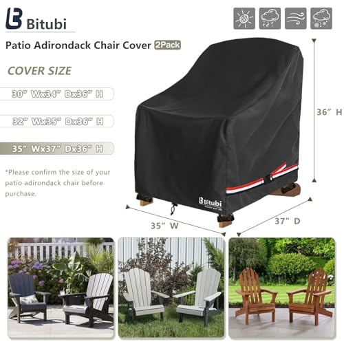 Image of Bitubi Waterproof 2 Pack Patio Adirondack Chair Cover for Outdoor Chair Size Up to 35W x 37D x 36H inch,Outdoor Lawn Patio Furniture Covers (Black)