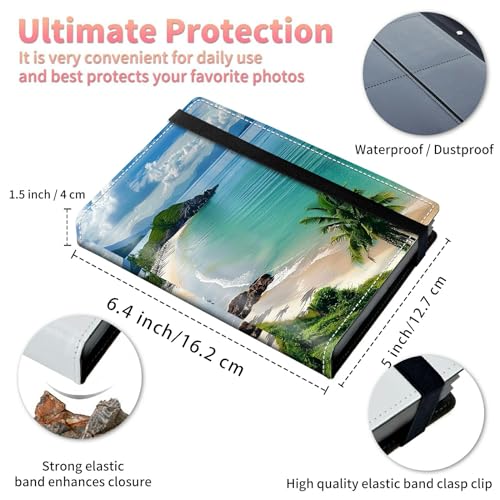 Image of Beach Ocean Photo Album 4x6 120 Pockets Photos with Strong Elastic Band, Small Mini Albums Sheet Protector Folder for Photos, Album for Family Wedding Anniversary Women Men Vacation Gift