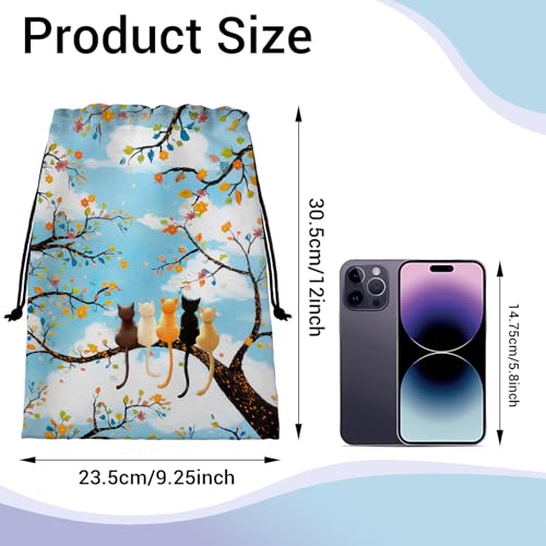 Image of Colorful Floral Cats Grip Bag for Gymnasts Blue Men Women Small Gymnastics Drawstring Bag