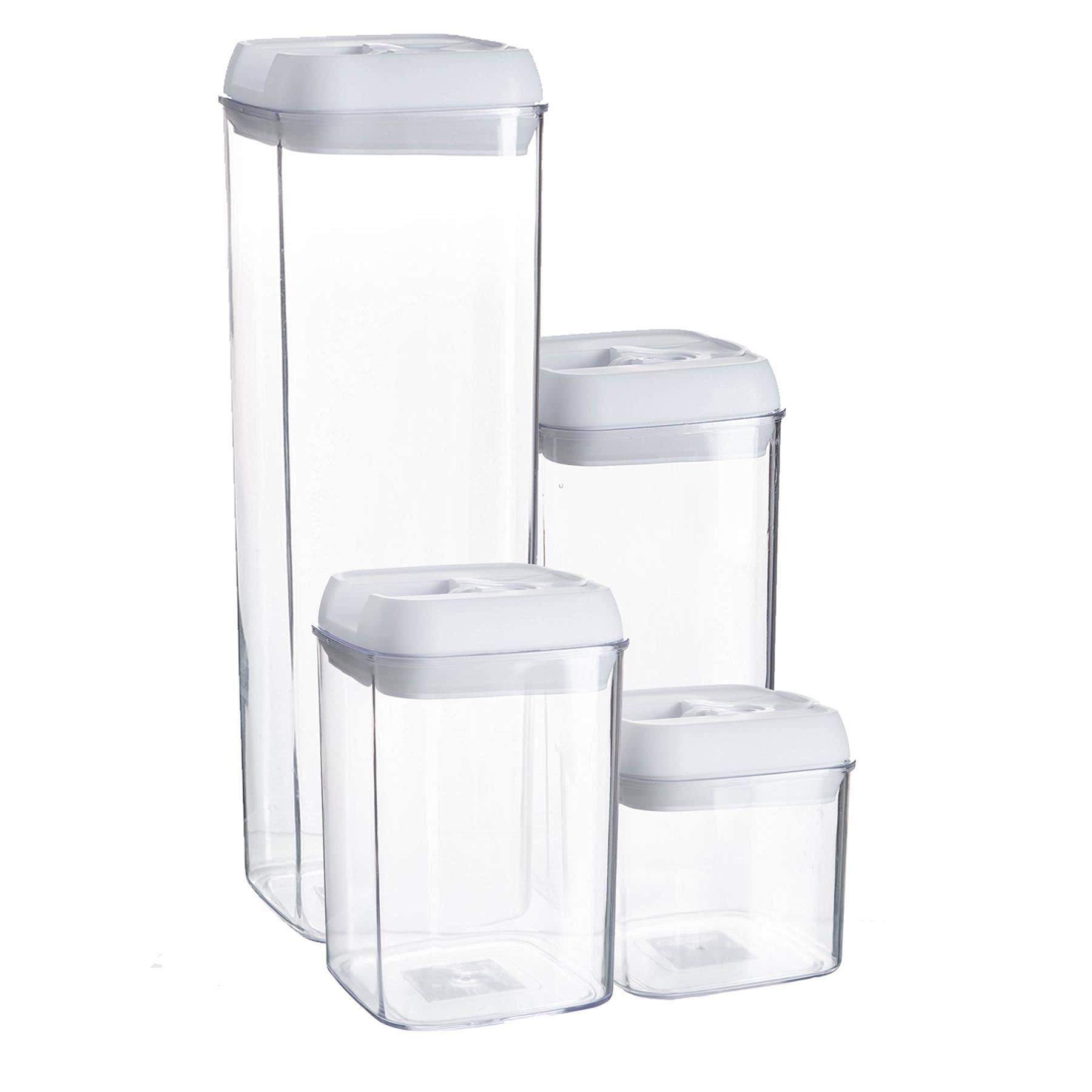 Argon Table Food Storage Containers with Airtight Flip Lock Lids - 7-Piece - White - Plastic Storage Tubs Tupperware Pantry Food Organiser for Cereal, Oats, Sugar, Coffee, Biscuits, Tea
