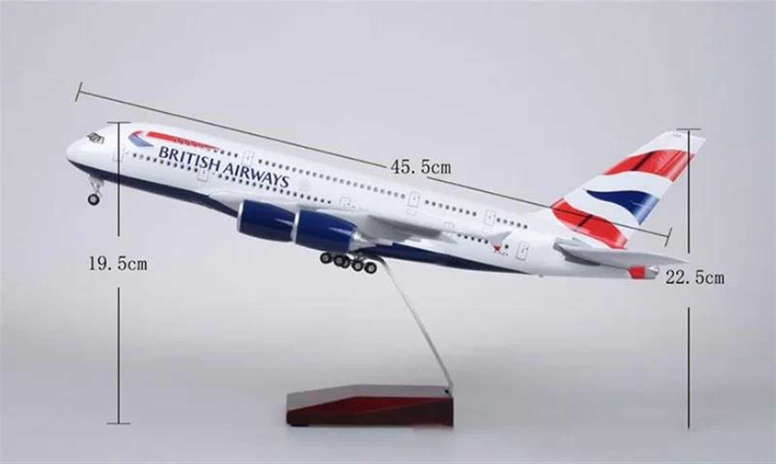 Modellini in scala Aerei Modello In Resina Pressofusa Per L'A380 British Airways Con Luci E Ruote, Display Statico Per Aereo In Scala 1 160, Regalo(No light)