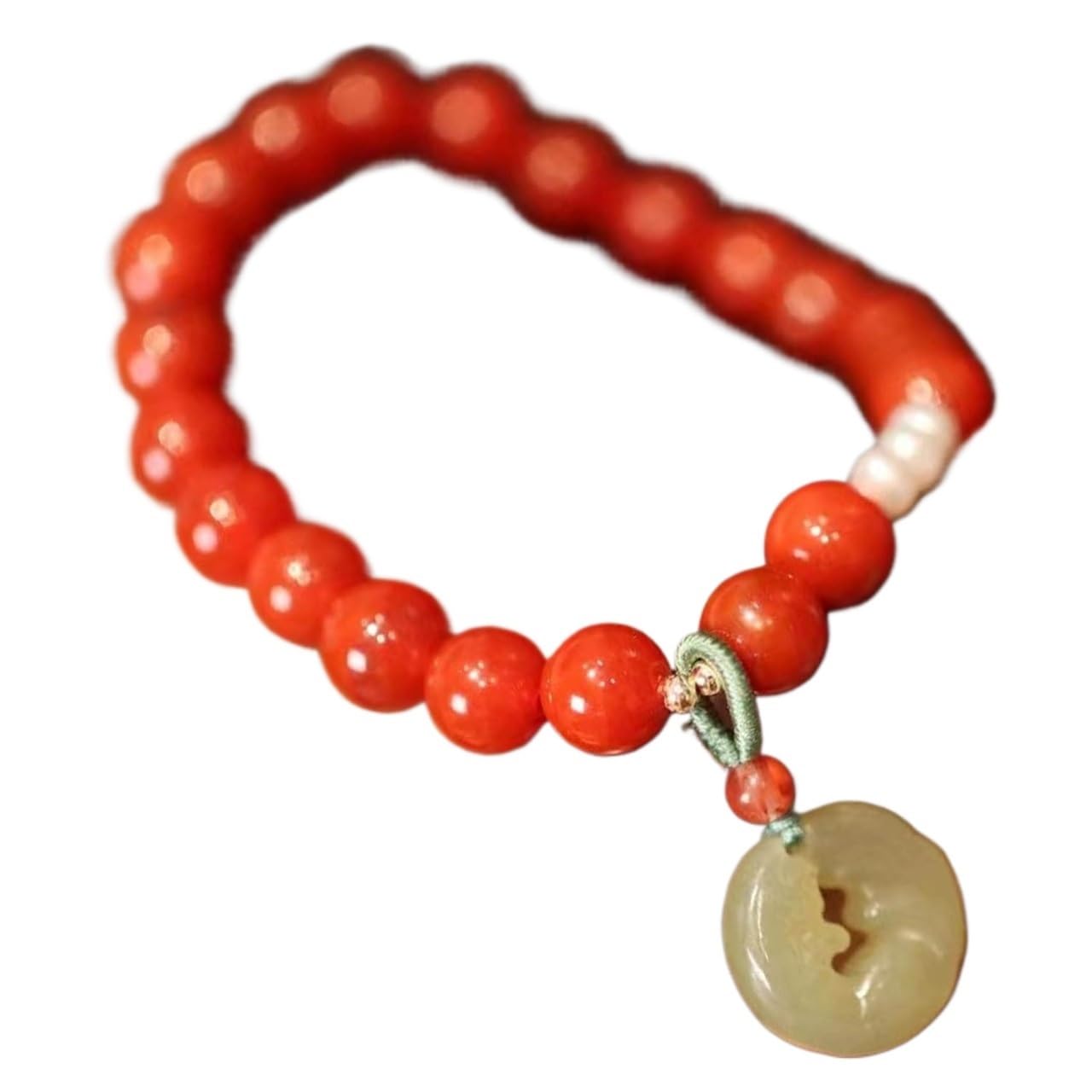 Nzpost Women's Jade Crystal Bracelet,Agate Bracelet, Amulet Fox Pendant Bracelet 8Mm Crystal Stretchy Beaded Brac