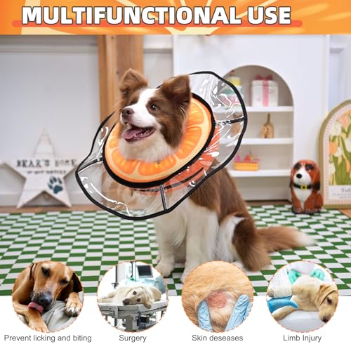 Image of KOOLTAIL Inflatable Dog Cone Collar, Soft Donut E Collar for Dogs After Surgery to Stop Licking Enhanced Alternative, Blow Up Pet Neck Pillow Recovery Adjustable Cone for Dog Cat,Orange M