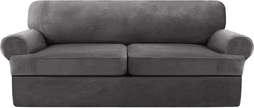 Juego de 3 piezas de funda de sofá de terciopelo con cojín en T, funda elástica para sofás de 2 plazas, incluye 2 fundas de cojín en T, protector