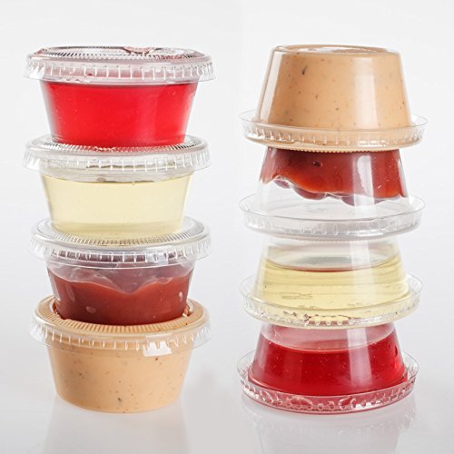 GOLDEN APPLE, 2-Ounce Clear Plastic Jello Shot Souffle Cups with Lids, Sampling Cup (100 Sets), BPA Free