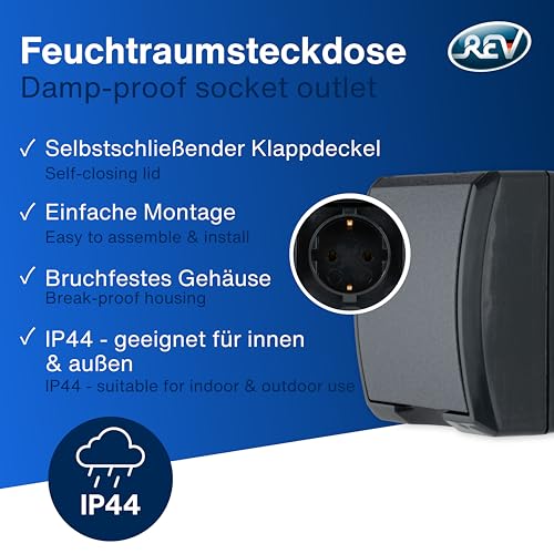 REV AquaForm SPARSET - 10x Steckdose Feuchtraum, IP44, Aufputz, anthrazit – Ansicht 2