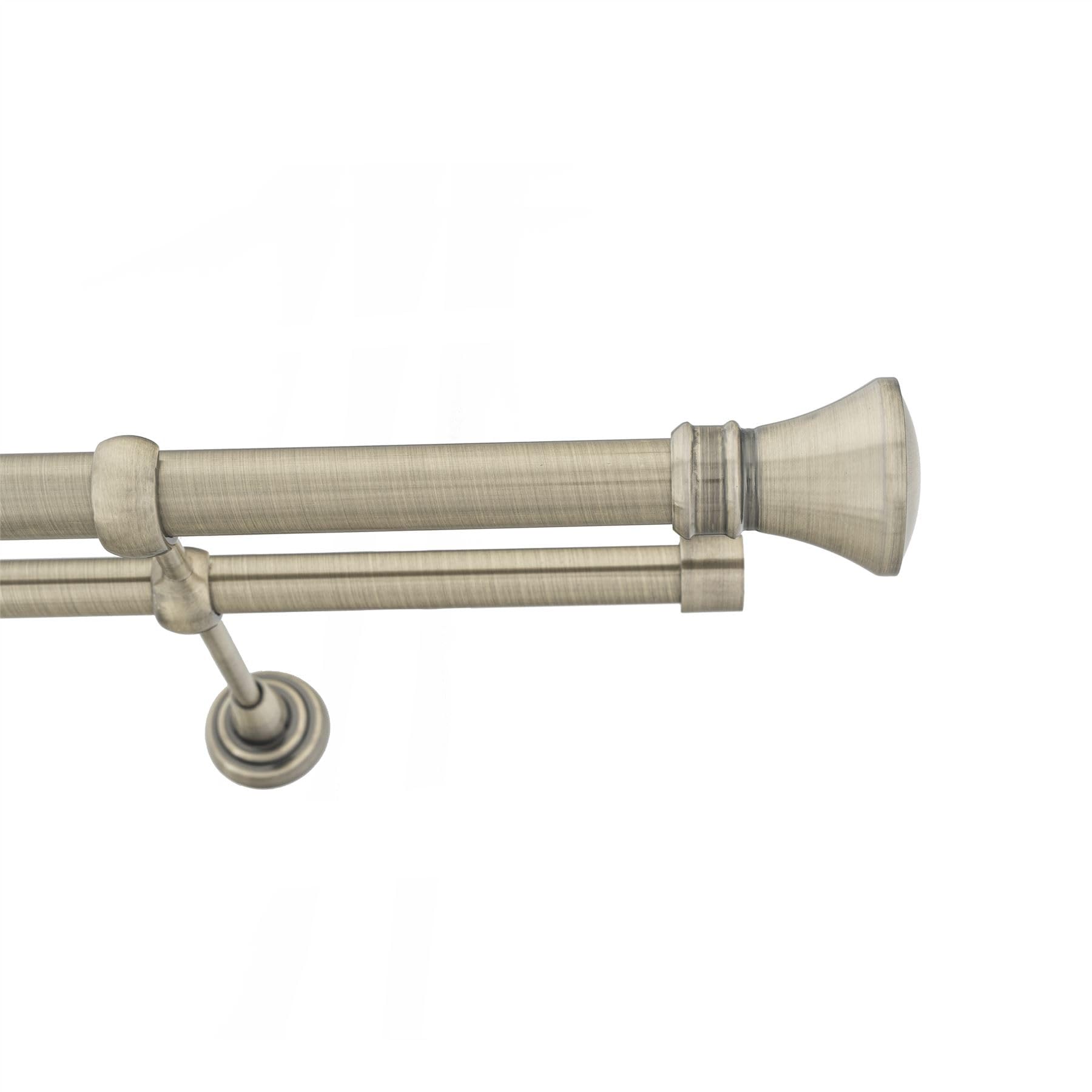 Ianpav Liberty Double Metal Curtain Pole 25/19Mm With Finials Rod Classic Brackets 195Cm Antique Brass
