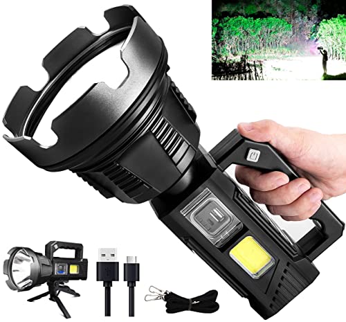 Lylting Rechargeable Led Spotlight, Super Bright 90000 Lumen Flashlight with USB Cable and 10000mah Battery(Built in), 6 Modes Waterproof Handheld Spotlight Flashlight for Hunting Boating Camping