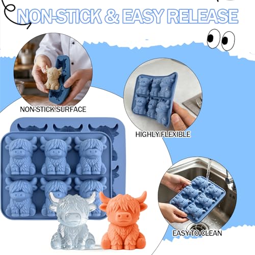 Molde de silicona 3D vaca Highland para cubos de hielo miniatura 2