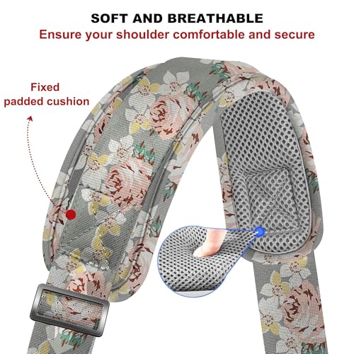 Image of ZINZ 79.5 inch Universal Strap with Ultra-Thick Fixed Breathable Pad - Adjustable Heavy-Duty Shoulder Strap for Laptop, Crossbody, Luggage, Gym, Camera Bag and More,Gray Flower