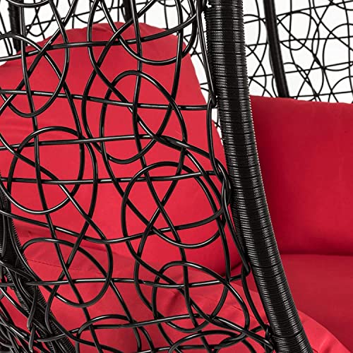 Image of Zenheaven Single Seater Swing Chair with Stand & Cushion Outdoor Indoor Balcony Garden Patio,Powder Coated Frame,UV Protected Wicker,Premium Cushion AD-16