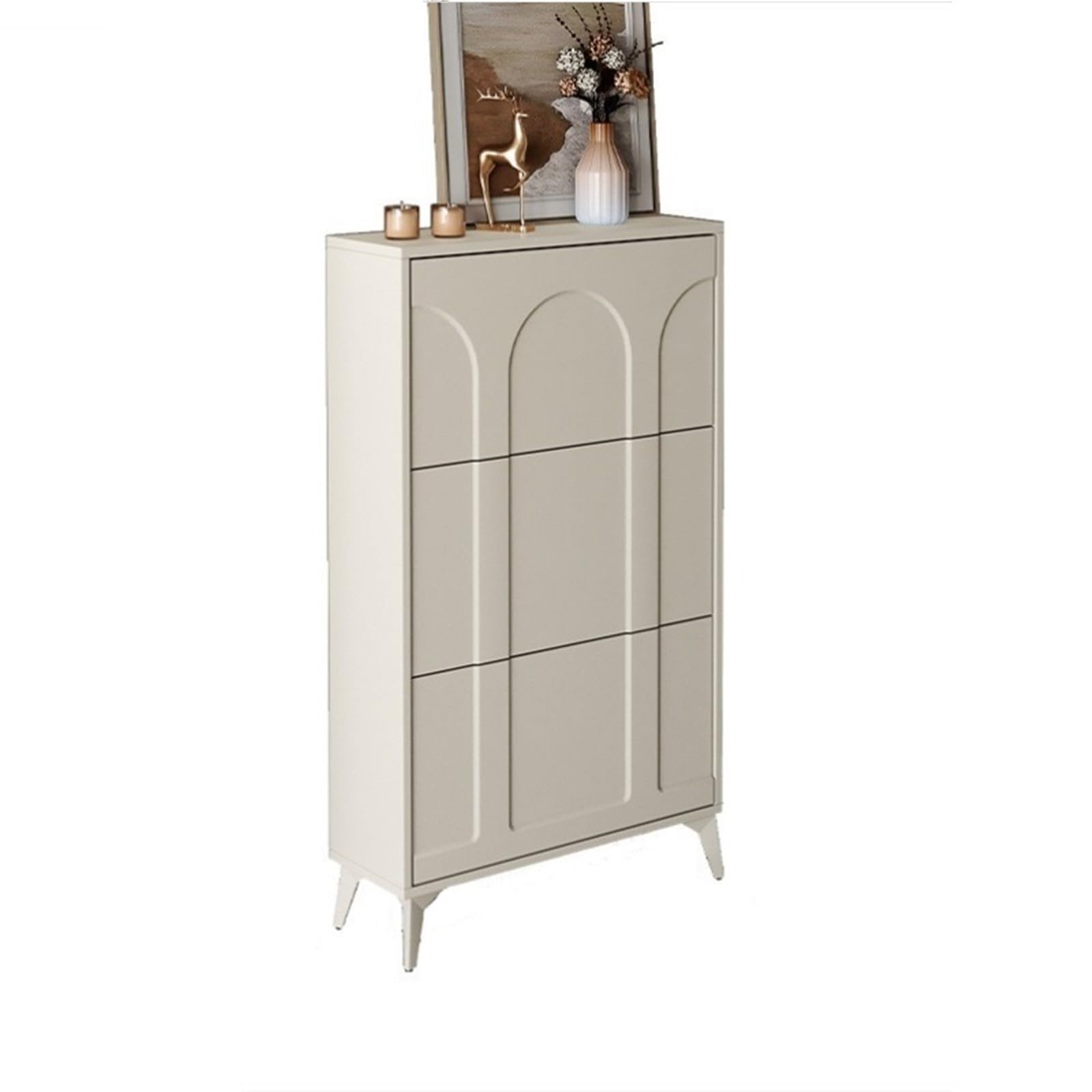 SDCFFC Shoe Storage Cabinet Freestanding Shoe Storage Organizer with 3 Flip Drawers & Barn Door Design Hidden Slim Narrow Shoe Rack Cabinet with Open Storage for Entryway,Freestanding Organizer