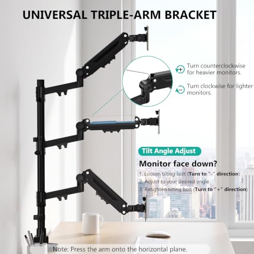Image of WALI Stacked Triple Monitor Mount for 13-42 inch Curved Screen, Max 26.4lbs