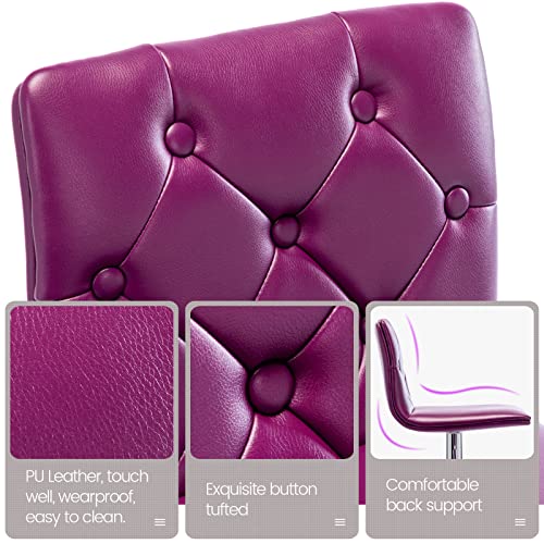 Brage Living Tufted Adjustable Bar Stools, Modern Pu Leather Swivel Airlift Barstools With Back, Armless Counter Height Bar Chairs For Kitchen Dining Pub Cafe Set Of 2 (Purple) #TOP3