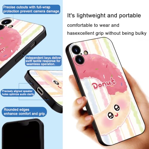 Donut Pattern Phone Case for iPhone 16 - Pink Frosting with Colorful Sprinkles, Soft Cute Protective Cover for Girls & Women (B1-Cartoon Cute Donut)