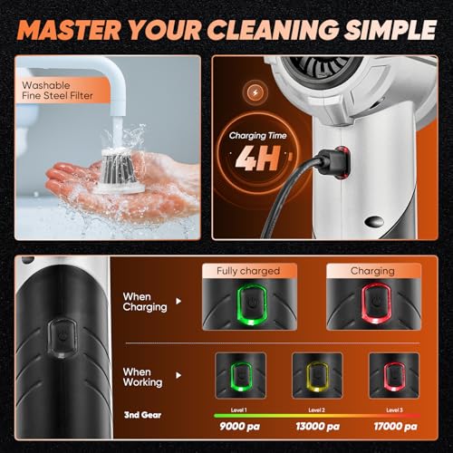 Saker HL133 Cordless Handheld Car Vacuum — 17,000PA, Foldable, 380g — view 7
