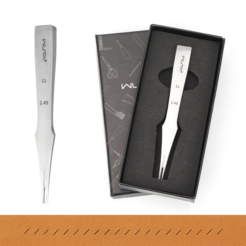 WUTA Leather Chisel All-Polished Die-Steel Puncher French Style Pricking Iron Sharp Leather Punching (Obverse, 2.45 mm 2Teeth)