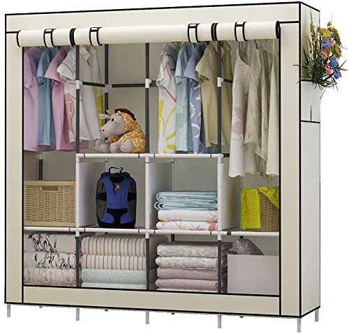 SODIUM Armario de Ropa de Tela y Tubo Metal para Ropa Organizador Ropero Plegable Colgar (Beige)
