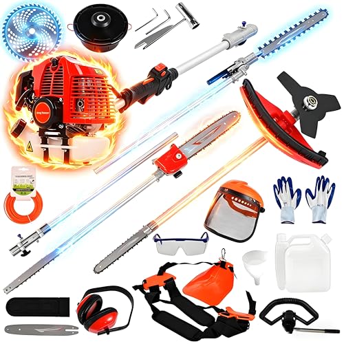 Worparsen String Trimmer, 2 Stroke 52CC Gas Powered,Lawn Mower for Weeds and Grass,5 in 1,Red Red