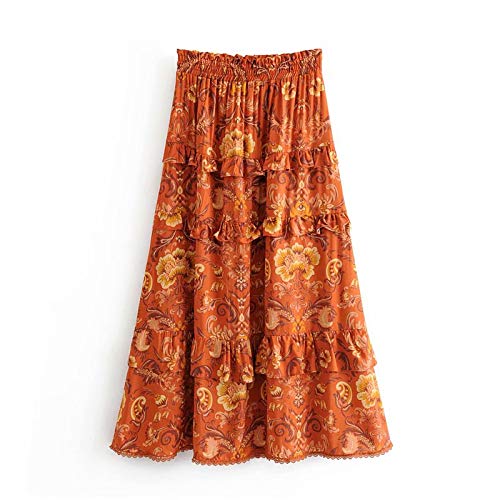 MAZE MA Jupe Longue Boheme,La Mode Hippie Chic Vintage Femmes Imprimé Floral Jupe Volants Bohème Taille Élastique Élevée A-Ligne De Jupe Robe De Plage Boho Femme,Photo,L Cover