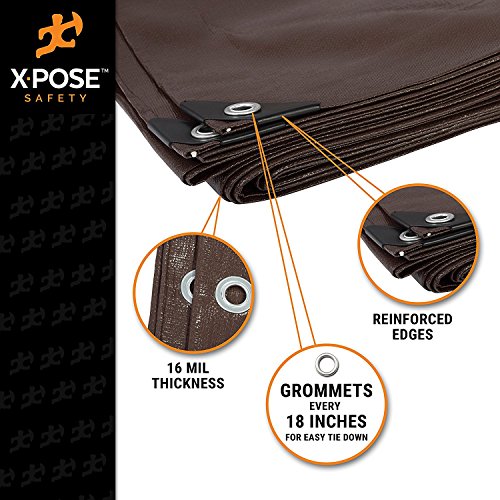 10' X 20' Super Heavy Duty 16 Mil Brown Poly Tarp Cover - Thick Waterproof, Uv Resistant, Rip And Tear Proof Tarpaulin With Grommets And Reinforced Edges - By Xpose Safety #TOP2