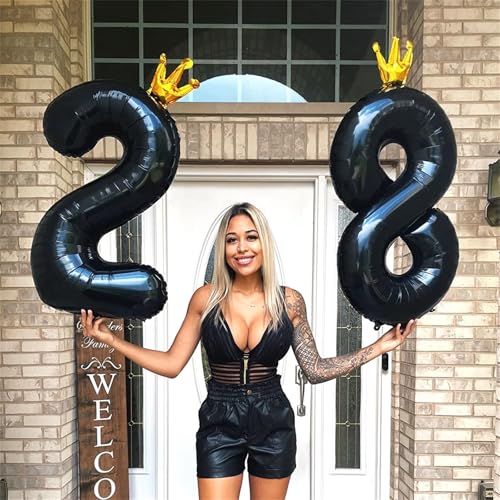 Image of 40 Inch Black Number Balloons, Big Crown Foil Number 8 Balloons for Kids 8th Birthday, Self Inflating Balloon Decorations 0-9 Set for Girls Boys Birthday Party Decoration Anniversary Party Supplies