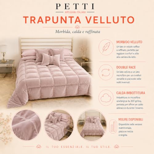 PETTI Artigiani Italiani - Wintersteppdecke für Bett 180/200-260 x 270 cm aus Samt, Doppelseitige Hypoallergene Tagesdecke 350 g/m²… – Ansicht 6