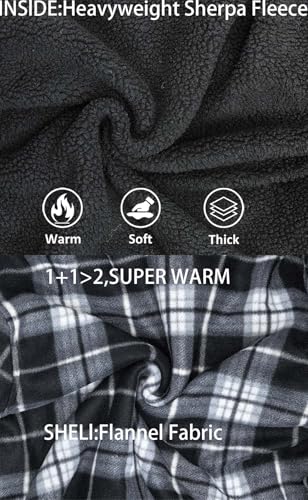 Men’s Winter Zip Up Hoodie Sherpa Fleece Plaid Jacket Drawstring Flannel Warm Sweatshirts Thick Heavyweight Coat3