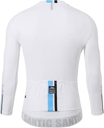Miniatura 2 de Santic - Camiseta de ciclismo para hombre, manga larga, reflejante, cremallera completa, con bolsillos
