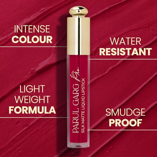 Image of Parul Garg Beauty Silk Matte Liquid Lipstick | Long-Lasting & Smudge-Proof | Soft Matte Finish | Vegan & Clean Beauty | Hydrates with Shea Butter & Vitamin E | Shade: Rosella 07 - Rosy Fuchsia, 3ml