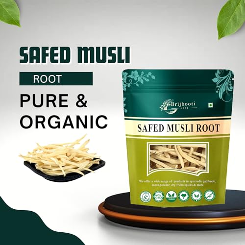 Image of Brjijbooti Safed Musli 100 gram | Chlorphytum Borivillianum Root | Siva Musli Podi | Shweta Musli |Pure & Natural