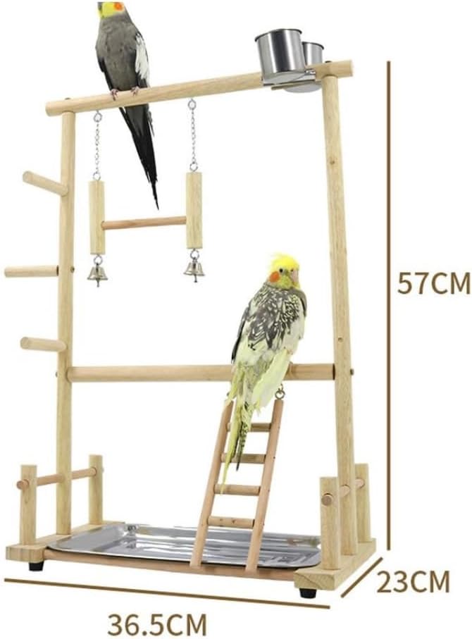 Bird Playground Parrot Play Stand，Parrot Stand Birdcage Playstand Bird Wooden Playstand Birdcage Playground Play Gym with Feeder Cup and Tray Bird Toys Swing Exercise Toy