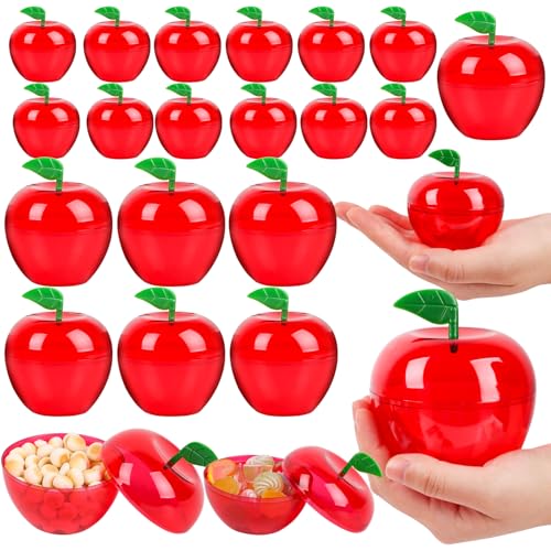 FOIMAS Plastic Apple Container,24pcs Red Apple Container Candy Boxes Jars Fillable Treat Box for Graduation Gift School Classroom Teacher Appreciation Gift Back to School Party Favor Supplies