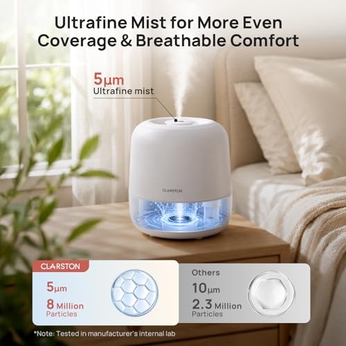 Clarston Humidifiers for Bedroom, 2L Cool Mist Humidifier, 24dB Quiet Sleep - Image 3