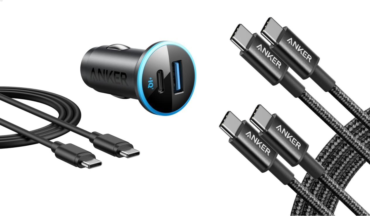 Anker USB C to USB C Cable, Type C 60W Fast Charging Cable (6FT, 2Pack) for iPhone 16 Series, iPad mini 6 and More (USB 2.0, Black) USB C Car Charger Adapter, 52.5W Cigarette Lighter Charge