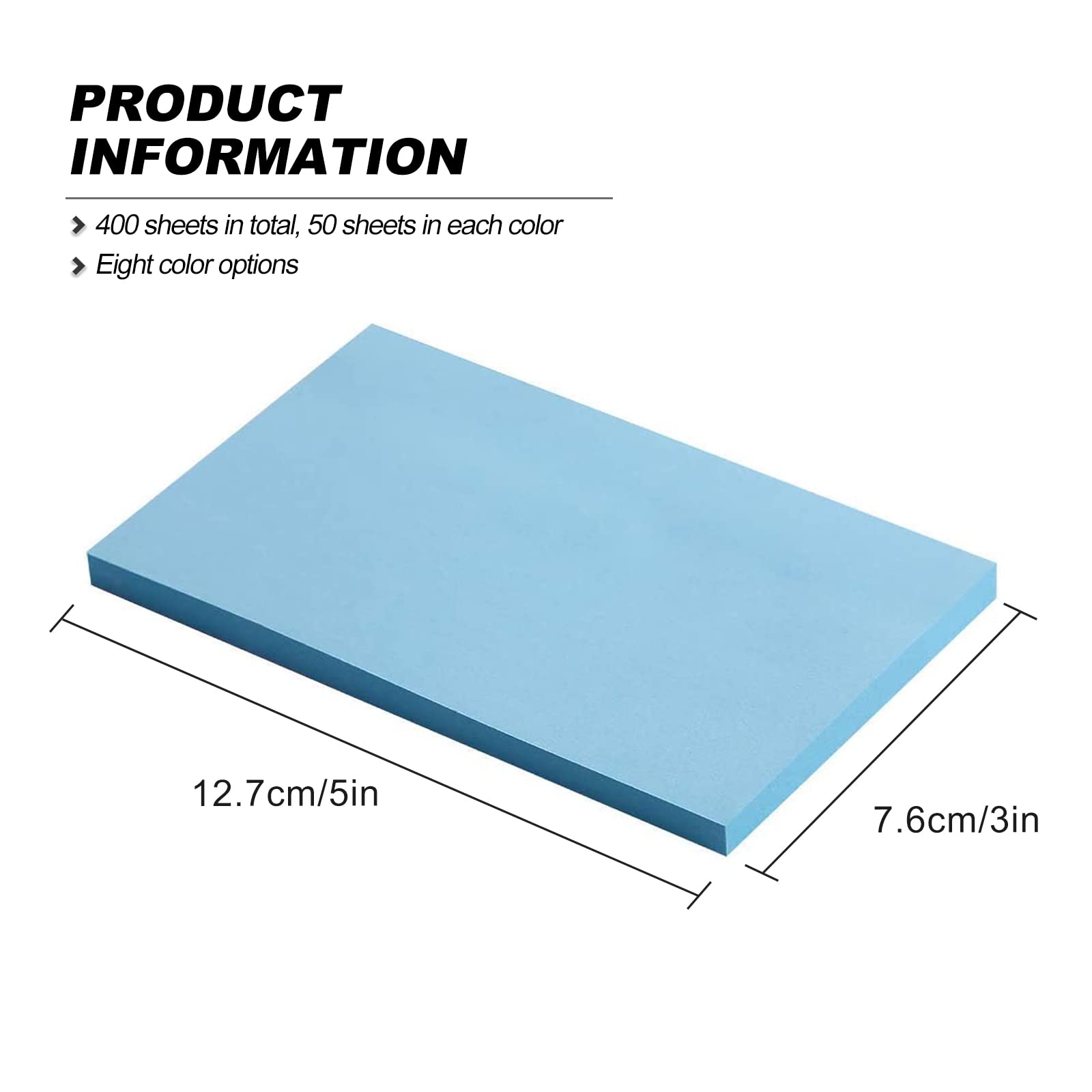 Puedno Sticky Notes, 400 Sheets Removable Sticky Notes 8 Colours, 76 x 127mm Self Sticky Note for Office School Home - Image 2