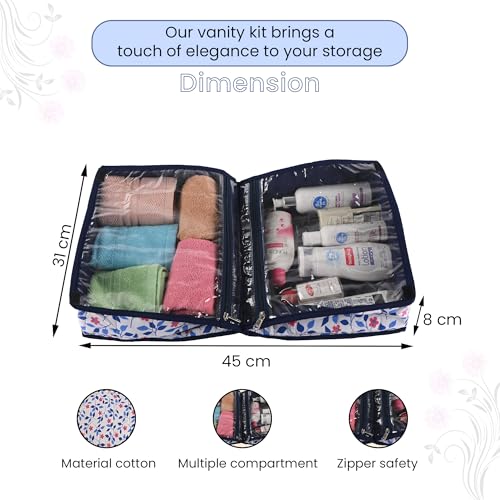 Image of Urbane Home Pack of 2 Travel Kit For Toiletries | Floral Print Bathroom Toiletry Organiser & Vanity Storage Bag /Pouch For Women | White & Blue