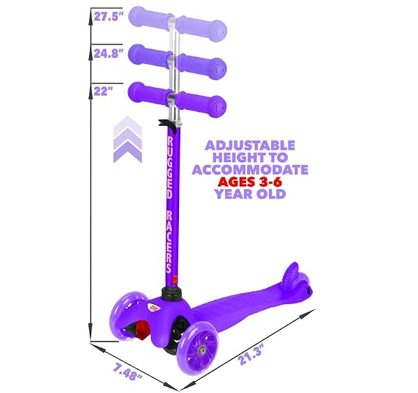 Rugged Racers Mini Deluxe 3 Wheel Kick Scooter with Led and Adjustable Height- Purple by Rugged Racers - Used condition - Image 3
