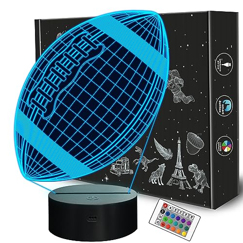 Image of FULLOSUN Football 3D Night Light, American Football 3D Illusion Lamp for Kids with Remote 16 Colors Changing, Creative Birthday Rugby Gifts for Boy Girl Bedroom Decoration
