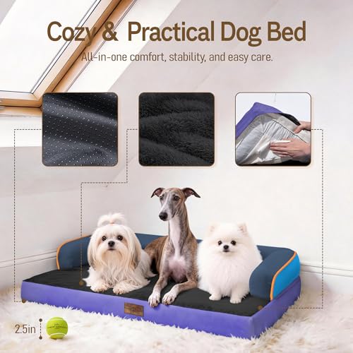 Image of Comfort Expression Washable Orthopedic Dog Bed for Large Sized Dogs | Waterproof Memory Foam Pet Bed 36x27 Inch with Removable Cover with Non-Slip & Bolster