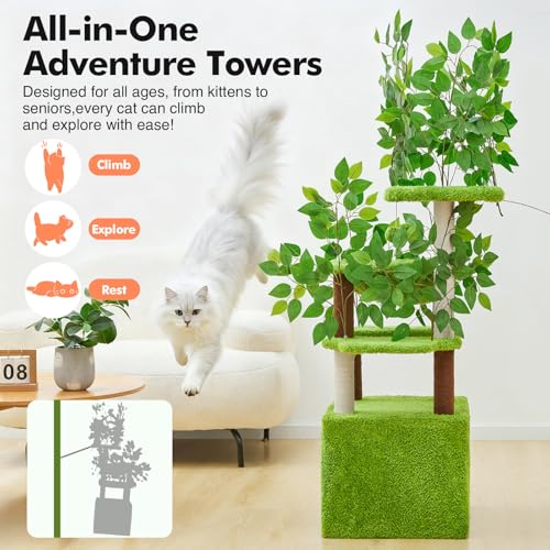 Woochpet 152 cm Katzenbaum mit Blättern zum Klettern, Verstecken und Schlafen, inklusive Hängematte, Kratzbaum und großem Katzenhaus – Bild 6