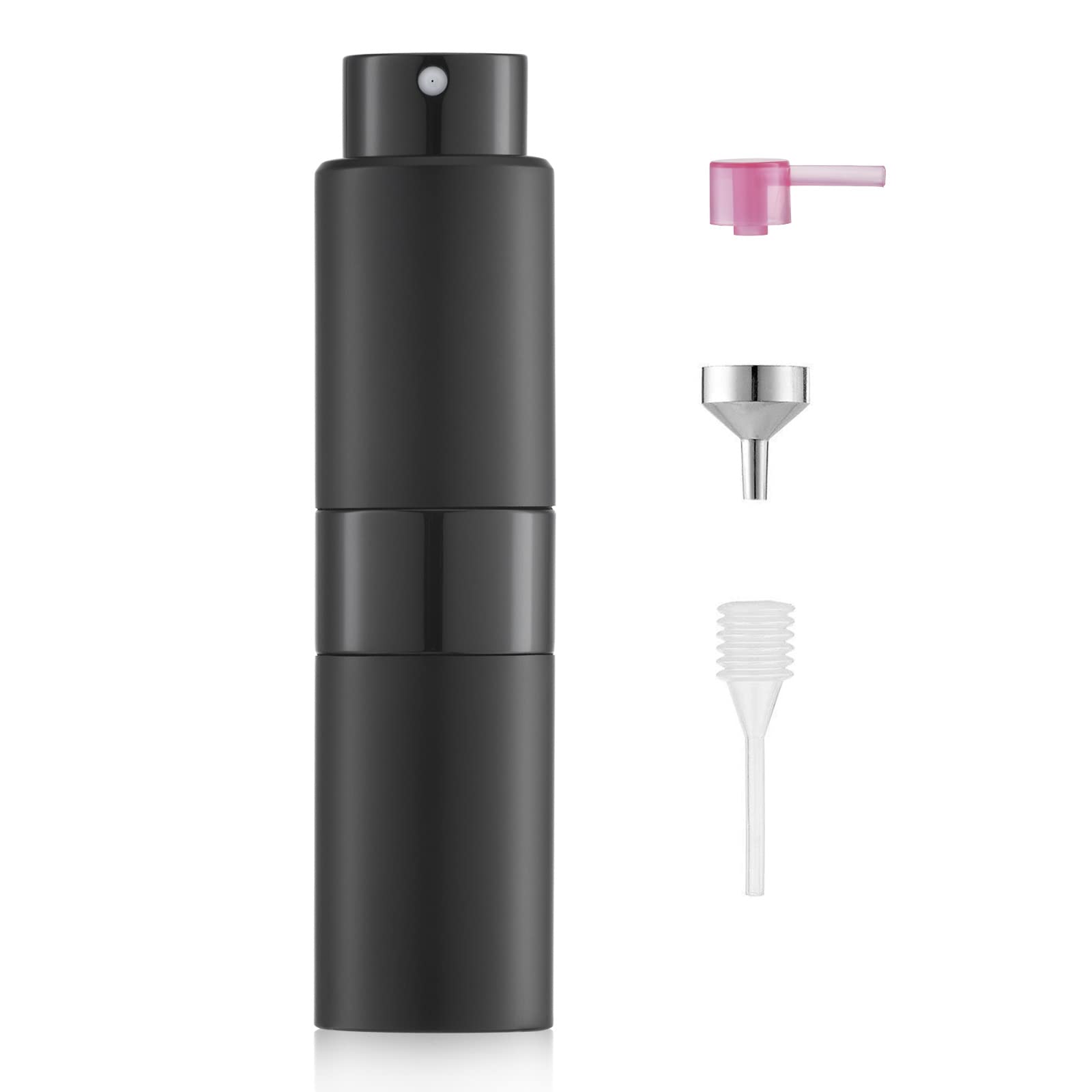 Toureal Aluminio 20ml Atomizador Perfume Recargable, Perfumador Dispensador de Viaje, Spray Pulverizador Pequeño para Colonia (Negro)